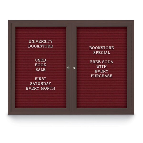Indoor Enclosed Combo Board, 42"x32", Brnz Frame/Burgundy & Medium Grey